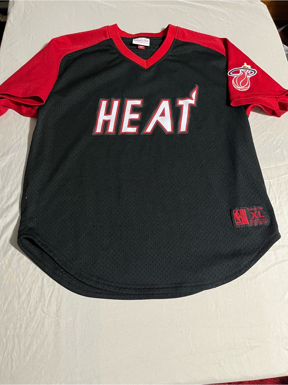 Mitchell & Ness Black and Red Miami Heat Jersey Mens Size XL